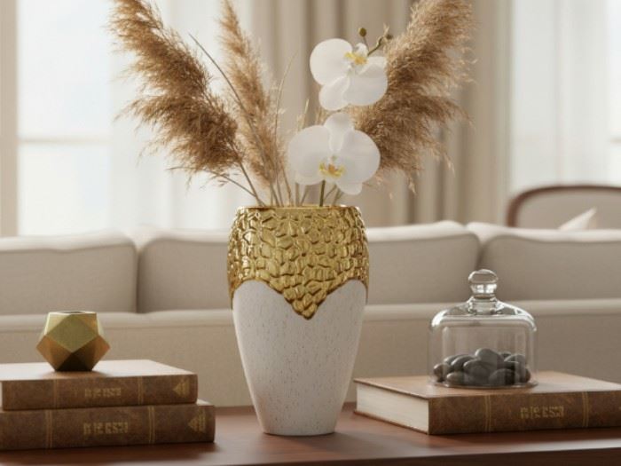 JARRA MARMORE COM OURO 14x9.5x24CM