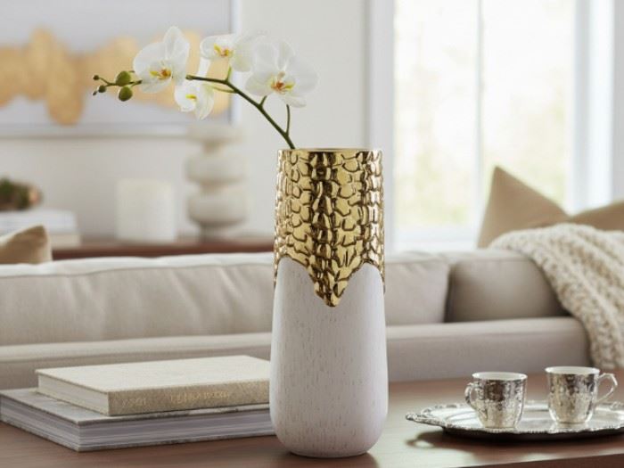 JARRA MARMORE COM OURO 12x12x30CM