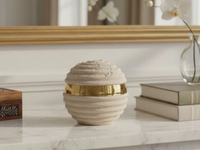 BOLA COR AREIA COM OURO 10x10x9.5CM