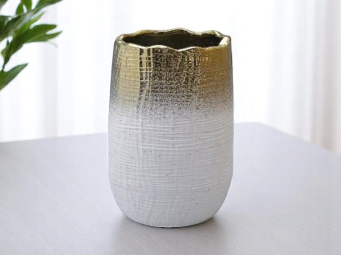 JARRA BRANCO C/ OURO  13,5x13,5x33CM