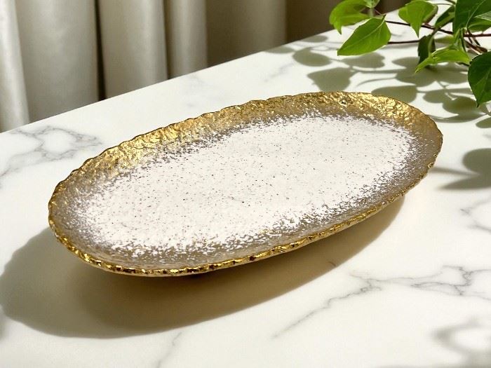 PRATO OVAL BRANCO C/ OURO 40x20x2,5CM