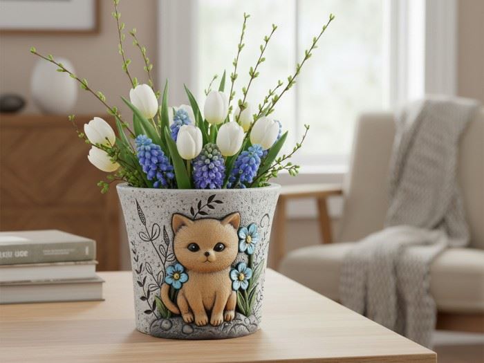 VASO COM GATO 14.6X14.6X12.9CM