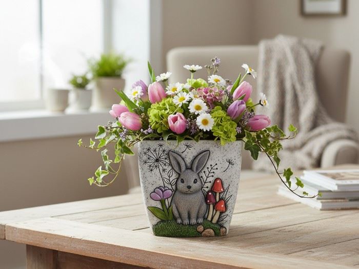 VASO COM COELHO 14.7X14X12.9CM