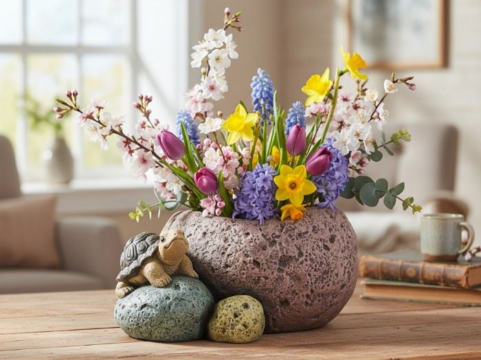 VASO PEDRA COM TARTARUGA 19.5X18X10.8CM