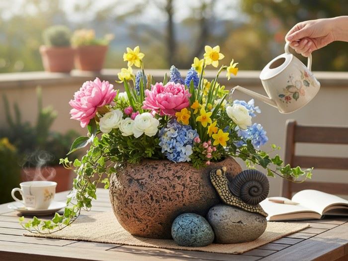 VASO PEDRA COM CARACOL 24.8X21.3X12.5CM