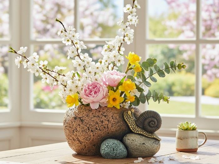 VASO PEDRA COM CARACOL 20X18.3X10.7CM