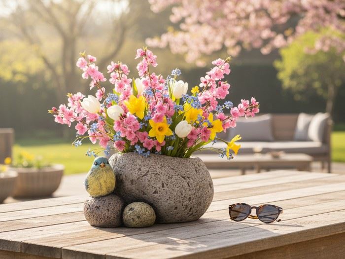 VASO PEDRA COM PASSARINHO 23X22.2X12.6CM