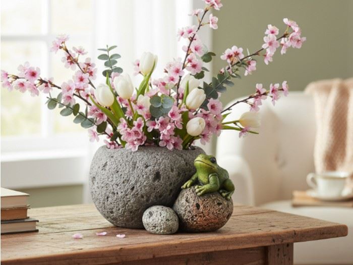 VASO PEDRA COM SAPO 18X17.8X10.6CM