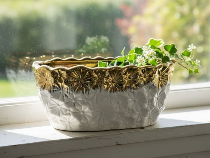 Vaso Branco C/Ouro 22.5x10.5x10cm