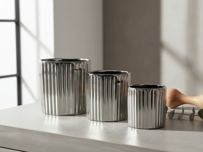 Set.3 Vasos: 18x18x18 / 15x15x15 / 11.5x11.5x12cm PRATA