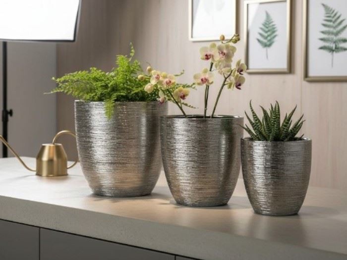 Set.3 Vasos Prata: 30.5x30.5x30.5 / 26x26x27 / 20.5x20.5x23cm