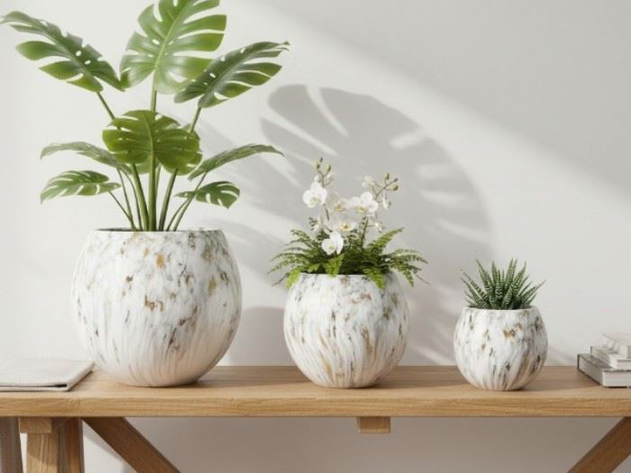 Set.3 Vasos  Marm. C/ouro  : 42.5x42.5x39 / 28x28x27 / 20x20x19cm