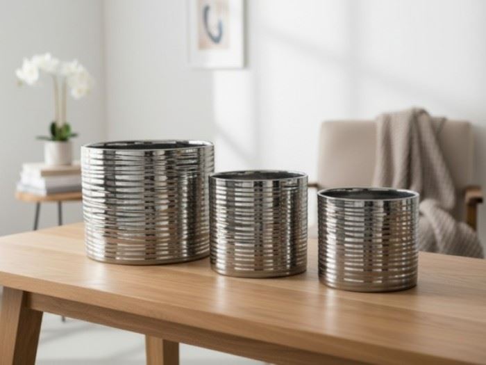 Set.3 Vasos Prata: 19.5x19.5x17 / 15x15x13 / 11.5x11.5x10cm