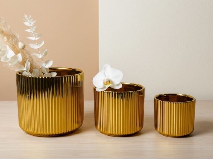 Set.3 Vasos Ouro 19.5x19.5x17 / 15x15x13 / 11.5x11.5x10cm