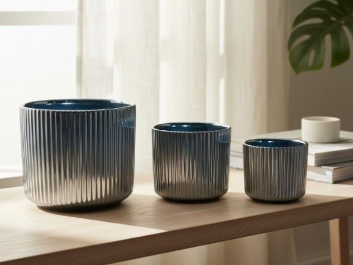 Set.3 Vasos Prata 19.5x19.5x17 / 15x15x13 / 11.5x11.5x10cm