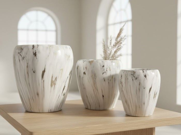 Set.3 Vasos Marm. C/ouro : 42x42x35 / 32x32x31.5 / 23x23x28.5cm