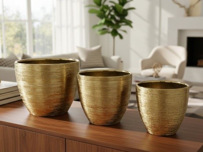 Set.3 Vasos Ouro 25x25x21 / 20.5x20.5x18 / 16x16x15cm