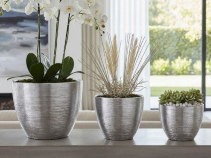 Set.3 Vasos Prata 25x25x21 / 20.5x20.5x18 / 16x16x15cm