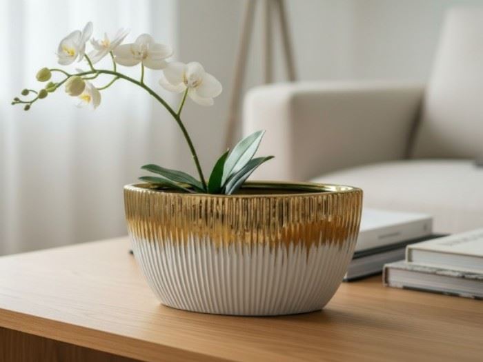 Vaso Branco C/Ouro 26x12x14cm
