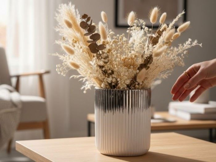 VASO BRANCO C/ PRATA Ø15,5CM X14,5CM