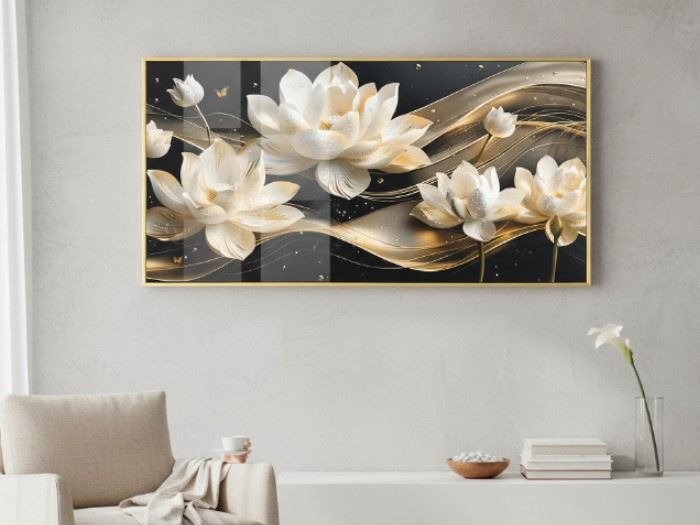 QUADRO TELA C/MOLD. NENUFAR 122X62CM