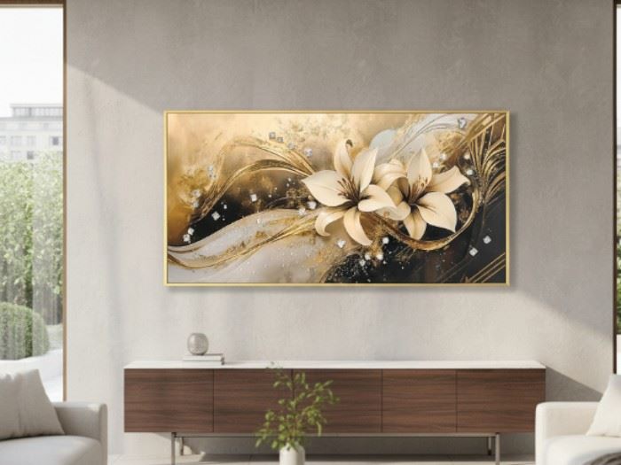 QUADRO TELA C/MOLD. FLORES 122X62CM