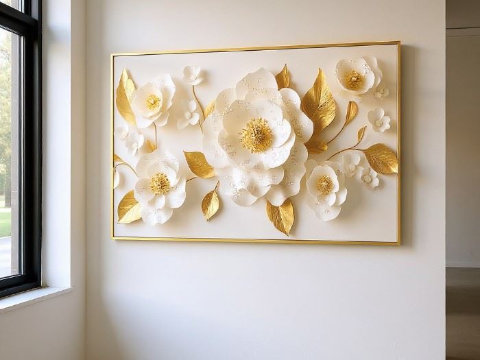 QUADRO TELA C/MOLD. FLORES 62X122CM