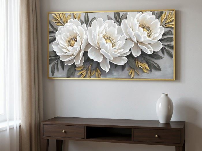 QUADRO TELA C/MOLD. FLORES 62X122CM