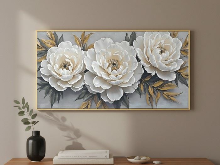 QUADRO TELA C/MOLD. FLORES 62X122CM