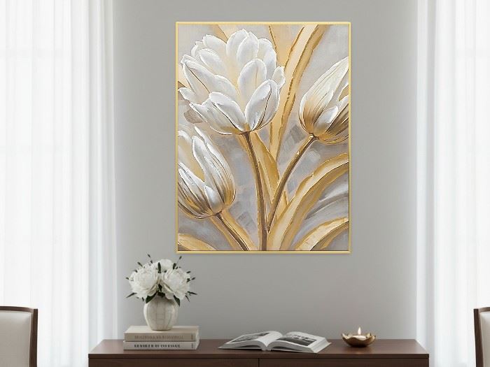 QUADRO TELA C/MOLD. FLORES 62X82CM