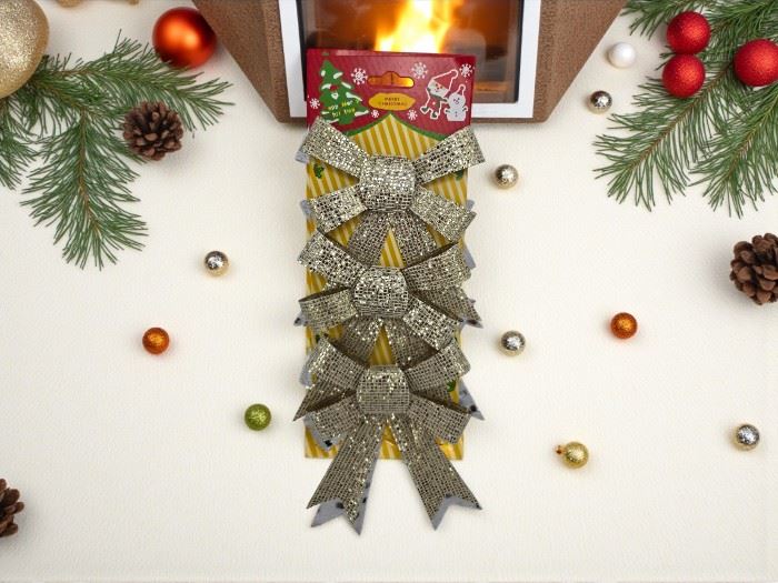 ORNAMENTO NATAL PACK LAÇOS  OURO 9X 13CM