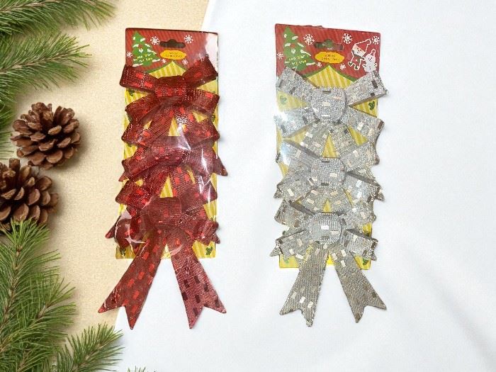 ORNAMENTO NATAL PACK LAÇOS VERM. E BRANCO 9X 13CM