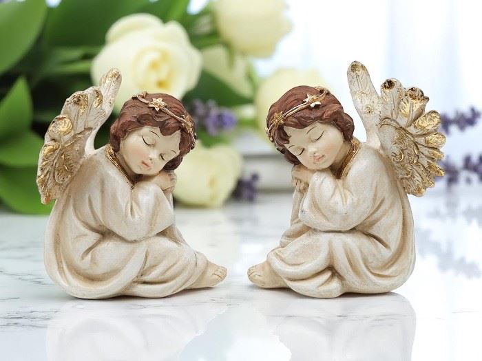 ANJO  C/LUZ MAOS NO JOELHOS 14x14x16CM