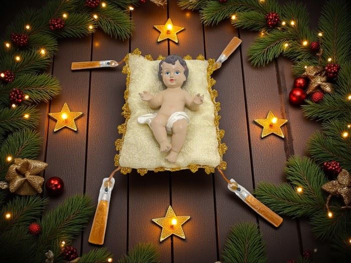 MENINO JESUS COM ALMOFADA BEIGE  14X20CM
