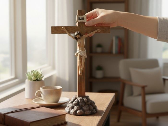 CRUCIFIXO COM PE 13X6X24CM