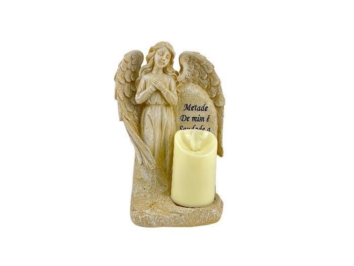 ANJO COM VELA LUZ COM DIZERES 20,5X10X14,5CM