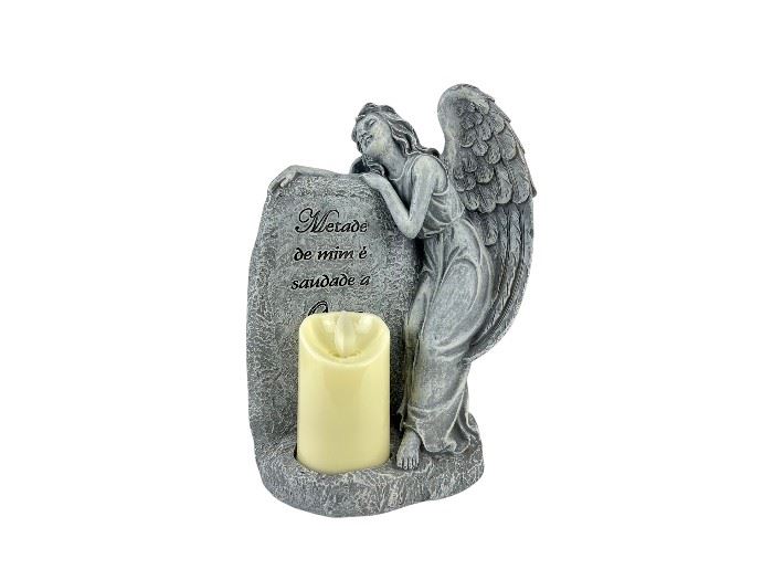 ANJO COM VELA LUZ COM DIZERES 23X12X17,5CM