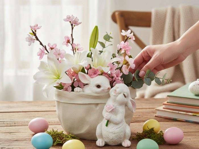 COELHOS COM VASO 18X16,5X12,5CM