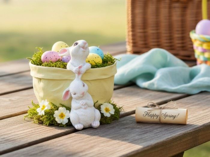 COELHOS COM VASO 19.3X17X13,5CM