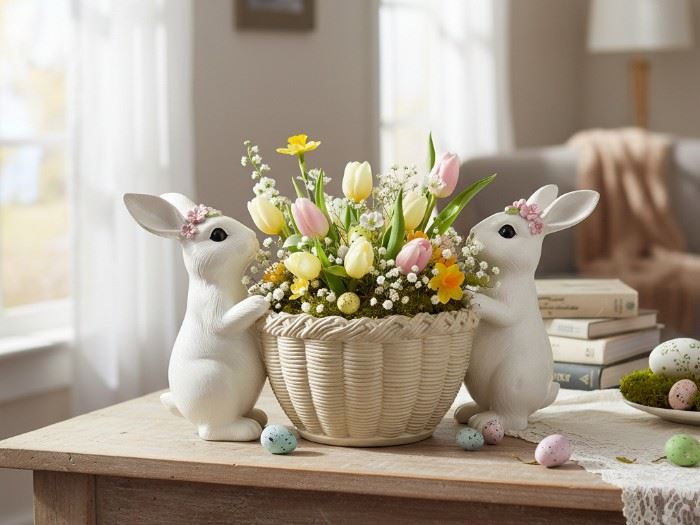 COELHOS COM CESTO 28X14,7X14,5CM