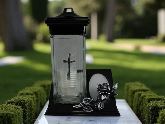CANDEEIRO DE VIDRO COM PLACA  25CM