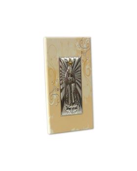 PLACA MAD. C/ N. S. FATIMA EM PRATA LAMINADA 9X18CM