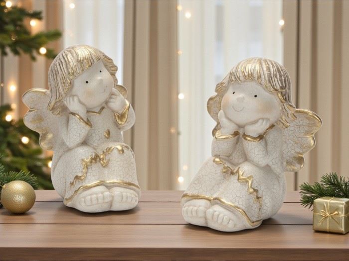 ANJOS SENT 35X27CM SORT. 2 BRANCO COM OURO