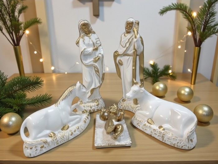 PRESEPIO 53CM 6 PCS BRANCO COM OURO