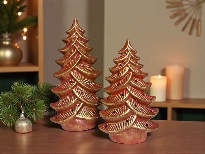 CONJ- 2 ARVORES NATAL 50 E 37CM BORDO COM OURO