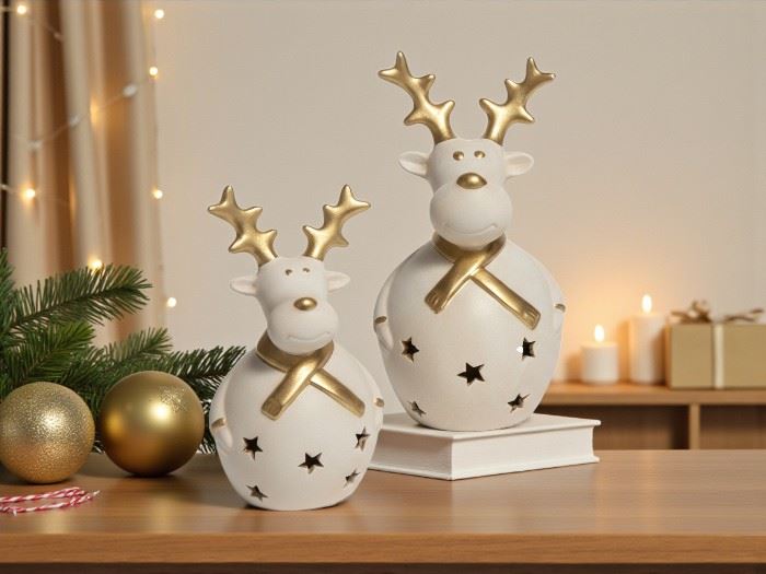 RENA GRANDE 40 CM  BRANCO COM OURO