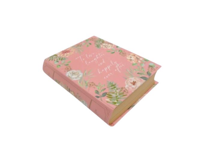 CAIXA CARTAO LIVRO ROSA FLORES 17X14X4CM