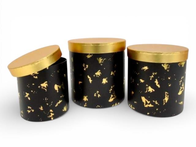 CONJ. 3 CAIXAS CARTAO RED.  PRETO/OURO 20X20CM