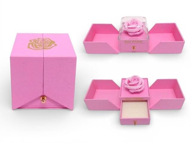 CAIXA PRENDAROSA  COM  ROSAS COM GAVETA  + SACO 8X8CM