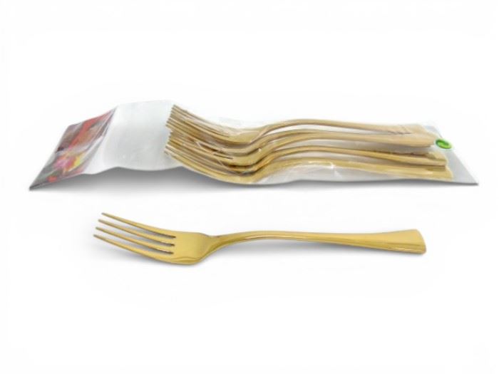 CONJ. 6 TALHERES METAL/OURO GARFO 20CM